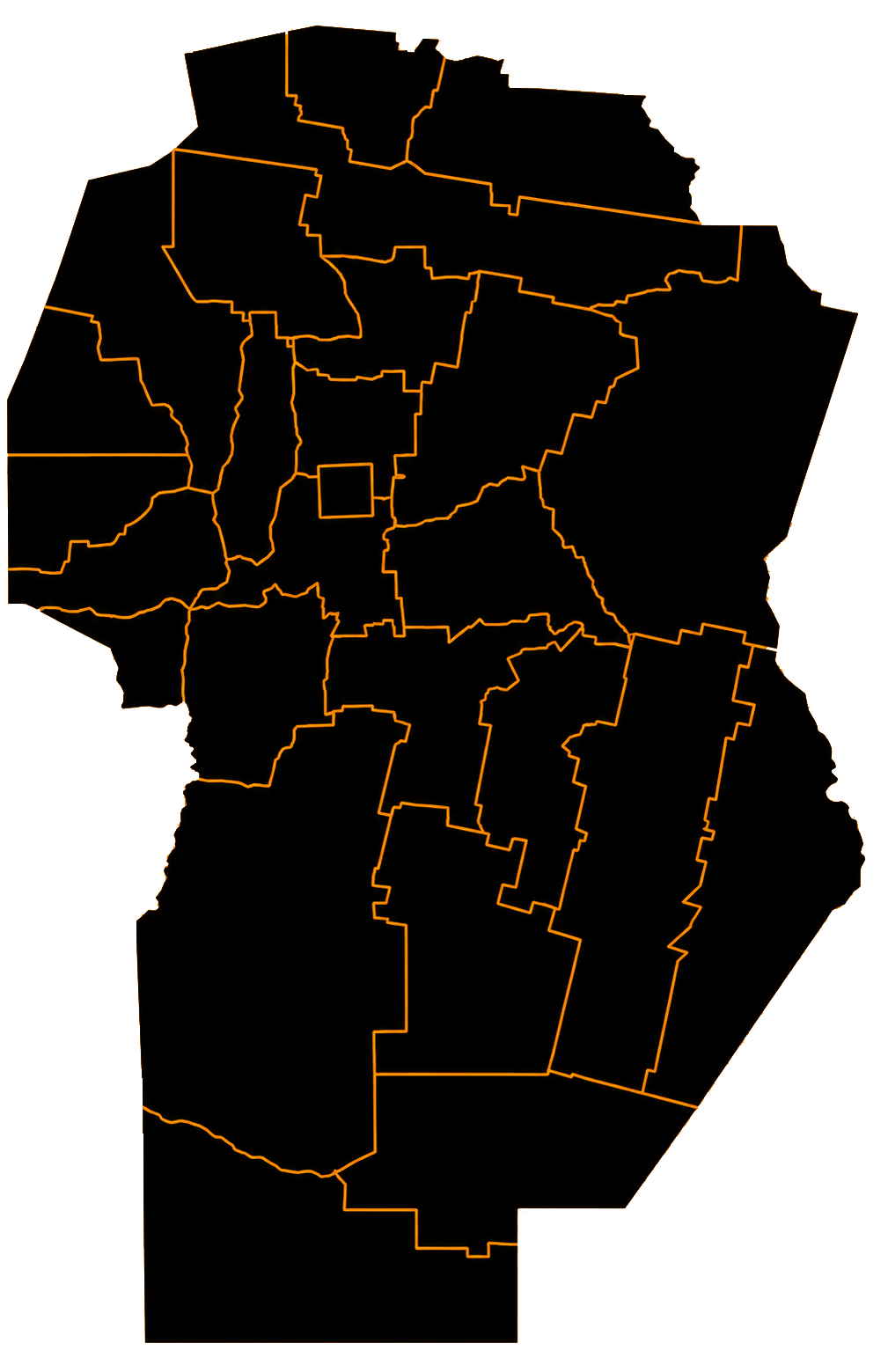 Mapa de la provincia de Córdoba dividido por departamentos